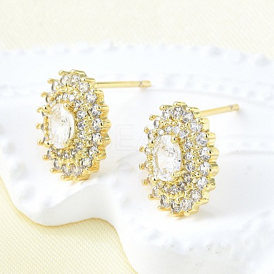 Brass Micro Pave Clear Cubic Zirconia Stud Earrings EJEW-F363-05G-1