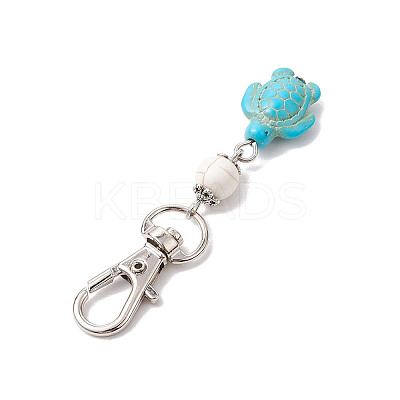 Tortoise Synthetic Turquoise and Natural Howlite & Lava Rock & Flower Amazonite Round Beaded Pendant Decoration HJEW-JM02295-1