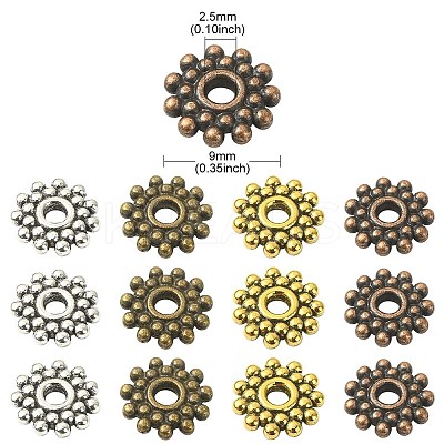 100Pcs 4 Colors Gear Tibetan Silver Alloy Spacer Beads TIBEB-YW0001-66-1