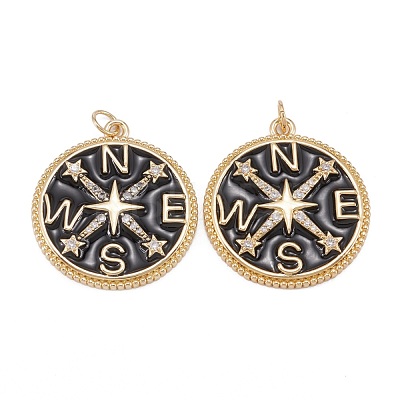 Brass Clear Cubic Zirconia Enamel Pendants ZIRC-C024-01G-1