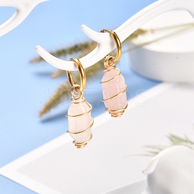 Copper Wire Wrapped Natural Rose Quartz Dangle Earrings for Women EJEW-JE04628-01-1