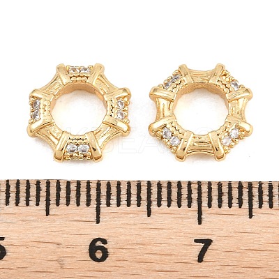 Octagon Brass Micro Pave Clear Cubic Zirconia European Beads KK-B186-15G-1