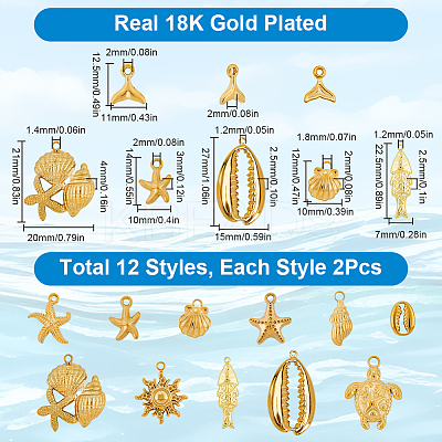 24Pcs 12 Styles Ion Plating(IP) 201 & 304 Stainless Steel Pendants STAS-SC0009-37-1