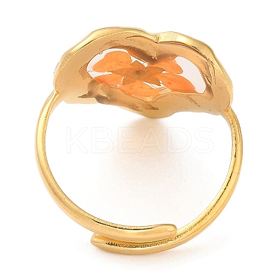 Ion Plating(IP) Heart Epoxy Resin with Dry Flower Adjustable Rings RJEW-G304-01G-1