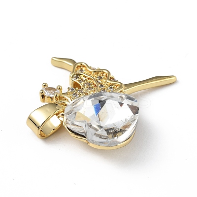 Real 18K Gold Plated Rack Plating Brass Micro Pave Clear Cubic Zirconia Pendants KK-C015-15G-12-1