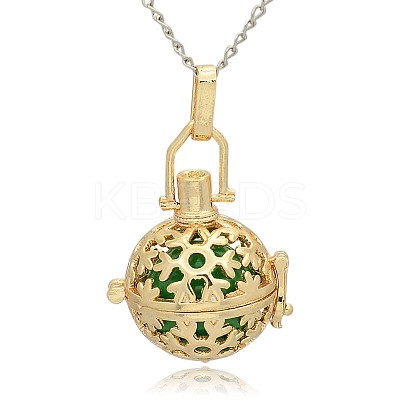 Golden Tone Brass Hollow Round Cage Pendants KK-J232-03G-1