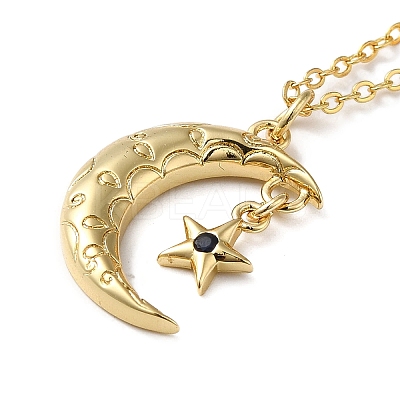 Golden Brass Crescent Moon Pendant Necklace with Rhinestone LS-NJEW-Z015-01A-G-1