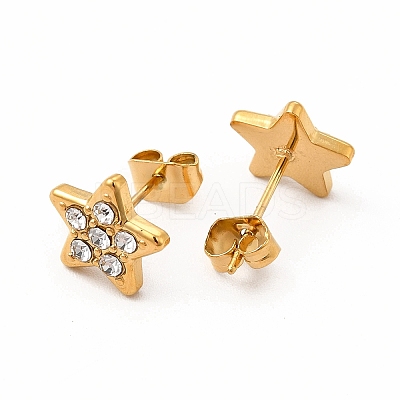 Crystal Rhinestone Star Stud Earrings EJEW-C004-14G-1