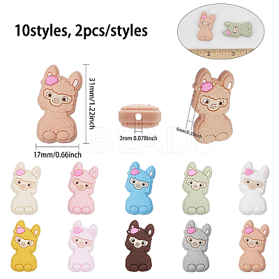 20Pcs 10 Colors Alpaca Food Grade Eco-Friendly Silicone Focal Beads SIL-CA0002-75-1