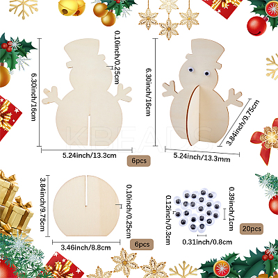6Pcs Christmas Unfinished Wooden Snowman Ornaments WOOD-SP0001-72-1