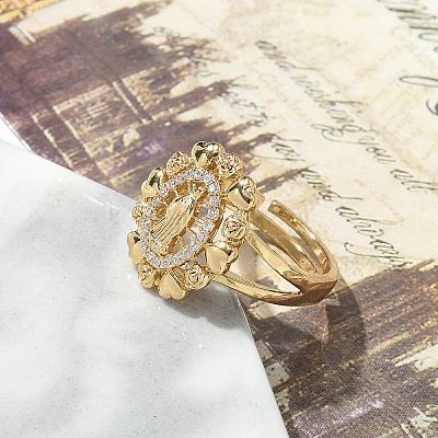 Virgin Mary Theme Clear Cubic Zirconia Finger Rings RJEW-G337-02G-07-1