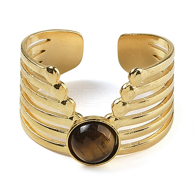 Natural Tiger Eye Finger Rings RJEW-U027-02G-09-1