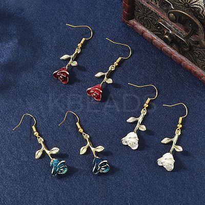 3 Pairs 3 Colors Brass Flower Dangle Earrings EJEW-YW00003-1