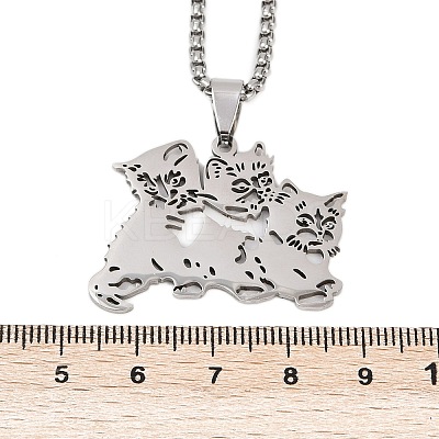 201 Stainless Steel Hollow Cute Cat Pendant Necklaces for Women NJEW-K283-38P-1