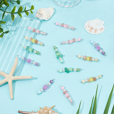 Natural Green Aventurine & Natural Sunstone & Natural Ametrine & Cherry Quartz Glass Chip & Acrylic Heart & Imitation Round Pearl Beaded Connector Charms PALLOY-GO00061-1