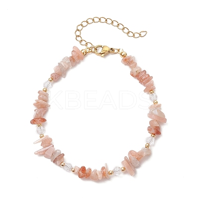 Natural Sunstone Chip Beaded Bracelets for Women BJEW-JB11742-02-1