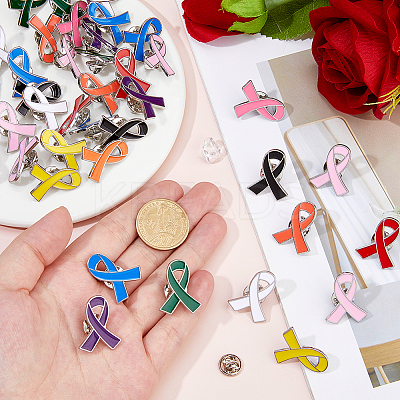 100Pcs 3 Styles Breast Cancer Awareness Pink Ribbon Enamel Pin JEWB-FH0002-53B-1