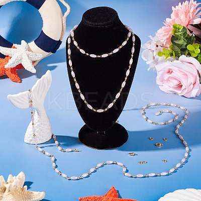 DIY Plastic Pearl Oval Beaded Brass Link Chain Bracelet Necklace Making Kits DIY-TA0009-62-1