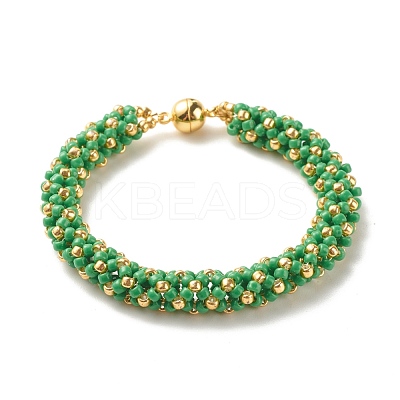 Glass Seed Beaded Bracelet with Brass Magnetic Clasp BJEW-JB07802-02-1