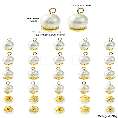 50Pcs 5 Styles Grade A Rainbow Plated Shell Pearl Round Charms FIND-CJ0001-48-1