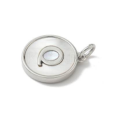 Brass Pave Natural Shell Flat Round with Letter Charms KK-Z115-13P-Q-1