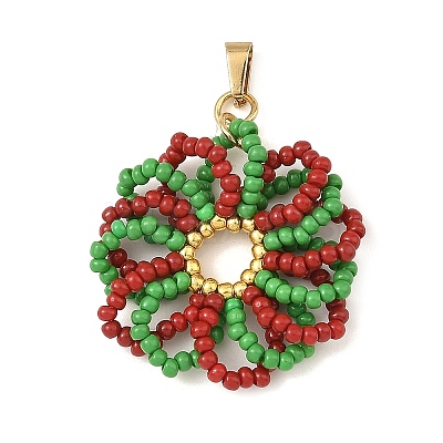 Christmas Glass Seed Beads Pendants PALLOY-MZ01456-1