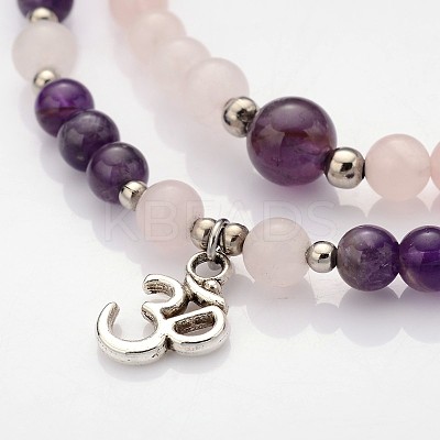 Personalized Dual-use Round Gemstone Beads 4-Layer Stretch Wrap Bracelets/Necklaces BJEW-JB01906-01-1