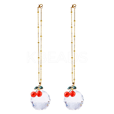 2Pcs Glass Round & Alloy Cherry Pendant Decorations HJEW-DC00105-1