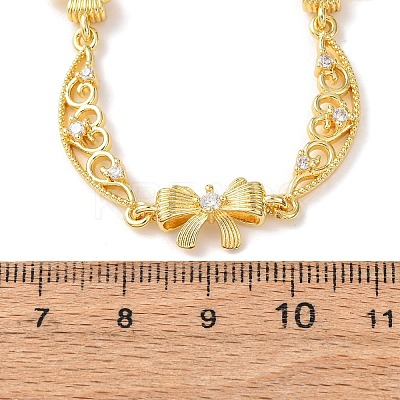 Brass Pave Clear Cubic Zirconia Bowknot and Hollow Moon Link Chain Necklaces NJEW-D348-02G-1
