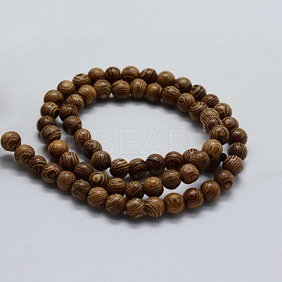 Natural Wenge Wood Beads Strands X-WOOD-F006-02-6mm-1