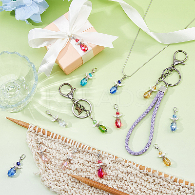 48Pcs 8 Style Glass Alloy Pendant Decorations HJEW-FH00126-1
