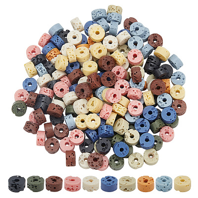 200Pcs 10 Colors Natural Lava Rock Dyed Beads G-ME0001-12-1