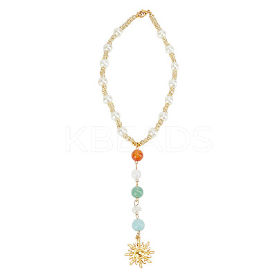 Natural Gemstone & Alloy Sun Pendant Car Hanging Ornaments HJEW-DR00027-1