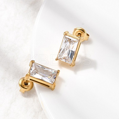 304 Stainless Steel Rhinestone Rectangle Stud Earrings X-EJEW-K268-51G-1