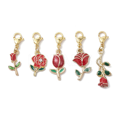 Valentine's Day Rose Alloy Enamel Pendant Decorations HJEW-JM02831-02-1