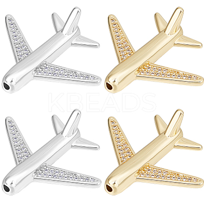 8Pcs 2 Colors Brass Micro Pave Cubic Zirconia Airliner Beads ZIRC-BBC0002-58-1