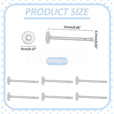1000Pcs Tarnish Resistant 304 Stainless Steel Stud Earring Settings STAS-ME0001-50D-1