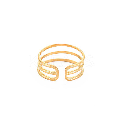 Ion Plating(IP) 304 Stainless Steel Triple Line Open Cuff Ring for Women X-RJEW-S405-232G-1