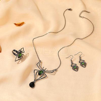 Spider Alloy Glass Dangle Earrings & Necklaces & Rings Sets WGD1EC4-04-1