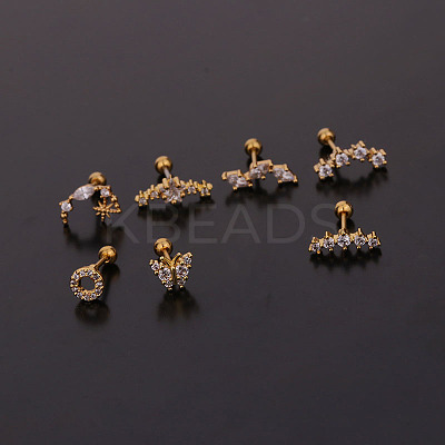 316L Surgical Stainless Steel Micro Pave Clear Cubic Zirconia Cartilage Earrings WG14BE9-05-1