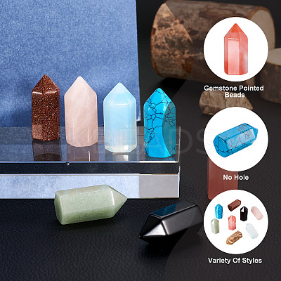 8Pcs 8 Style Gemstone Pointed Beads G-FW0001-27-1