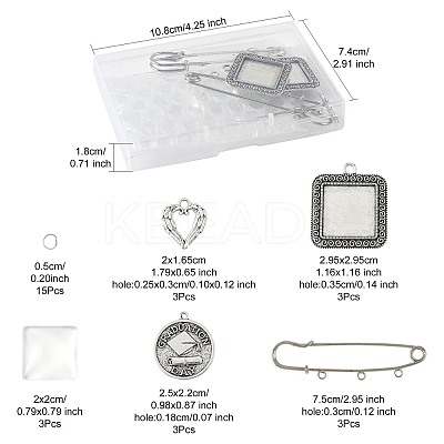 DIY Square Alloy Commemorative Photo Pendants Making Kits DIY-FS0009-22-1