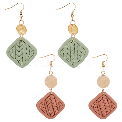 2 Pairs 2 Colors Polymer Clay Rhombus Dangle Earrings EJEW-FI0001-05-1