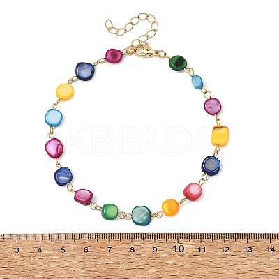 Dyed Natural Shell Nuggets Beaded Chain Anklets AJEW-AN00846-1