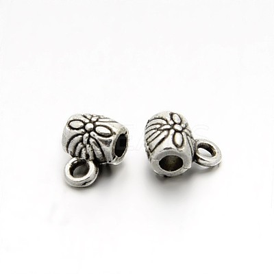 Tibetan Style Alloy Barrel Carved Flower Bail Beads TIBEB-O004-49-1
