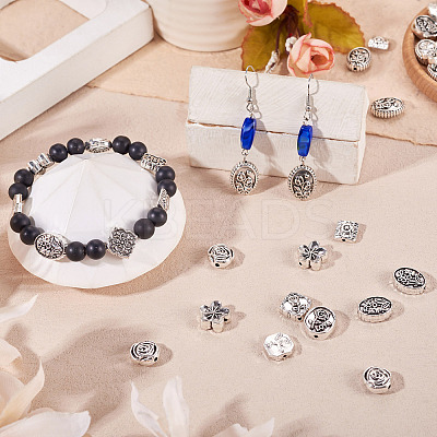 80Pcs 8 Styles Tibetan Style Alloy Beads TIBEB-TA0001-31-1