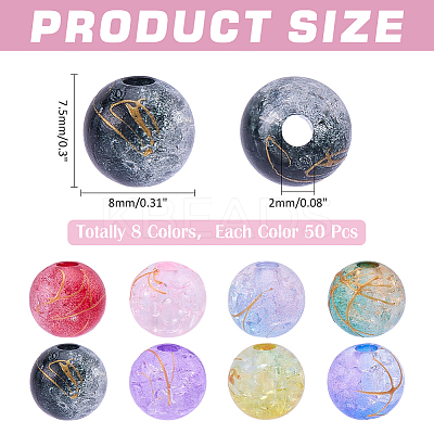 400Pcs 8 Colors Transparent Crackle Acrylic Beads DACR-ME0001-01-1