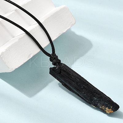 Raw Rough Natural Black Tourmaline Nuggets Pendant Adjustable Waxed Cord Necklaces for Women Men GG-CBA7610-12-1