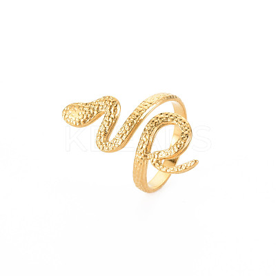 Ion Plating(IP) 304 Stainless Steel Snake Wide Open Cuff Ring for Women RJEW-S405-160G-1