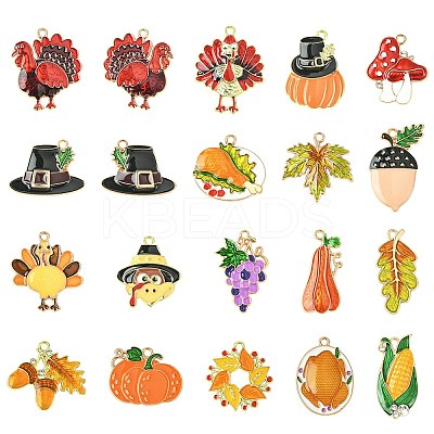 40Pcs 20 Styles Thanksgiving Day Zinc Alloy Enamel Pendants FIND-CJ0004-82-1
